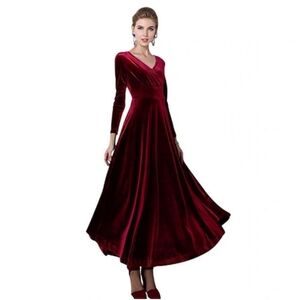URBAN COCO Maroon Velvet Cross Neck Maxi Dress Womens Size M